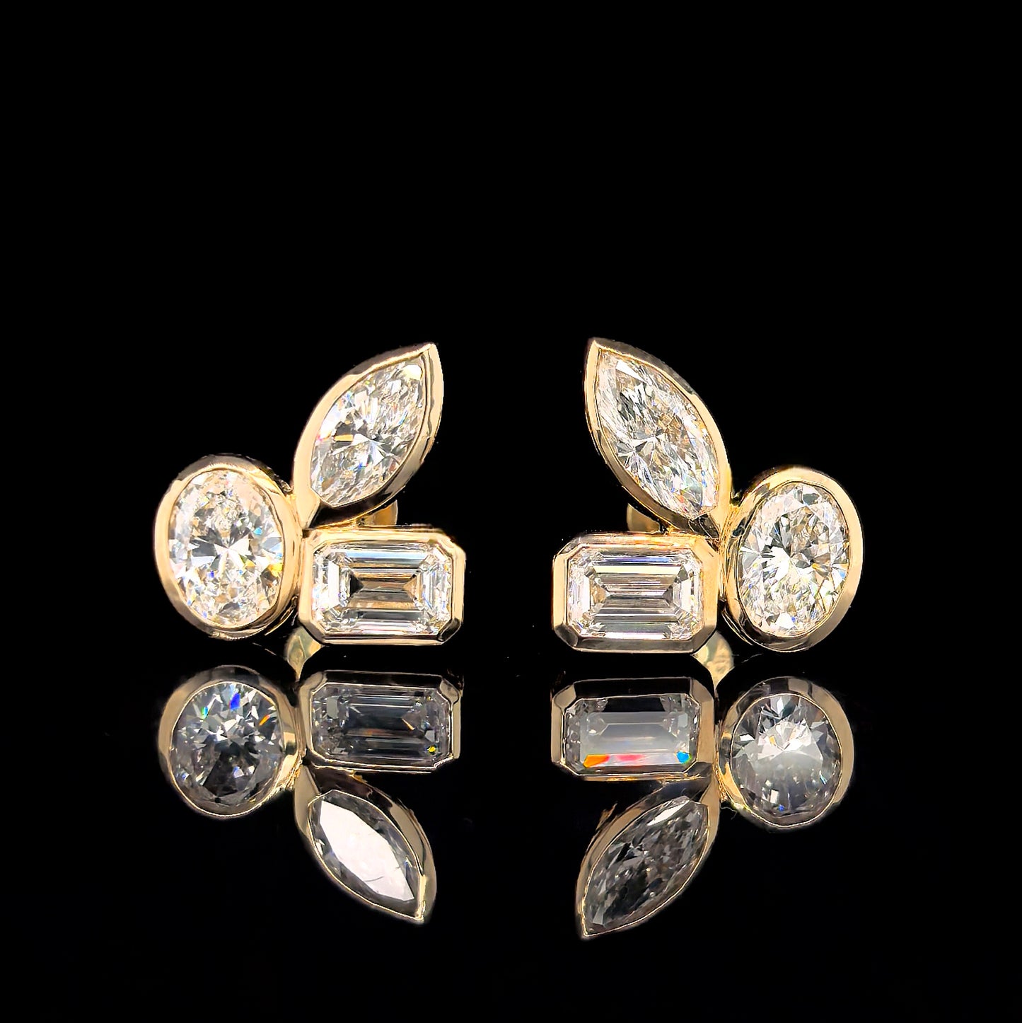 9k Y/Gold, 6= 3,84ct Multi-Shape Lab Grown Diamond Stud Earrings