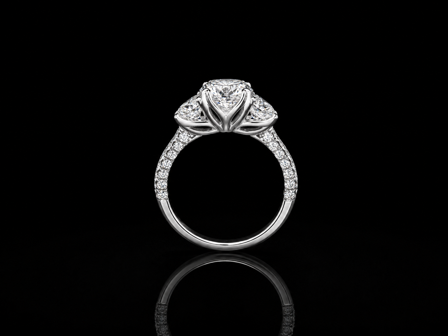 9K W/Gold, Round Brilliant Cut Lab Grown Diamond Trilogy Ring