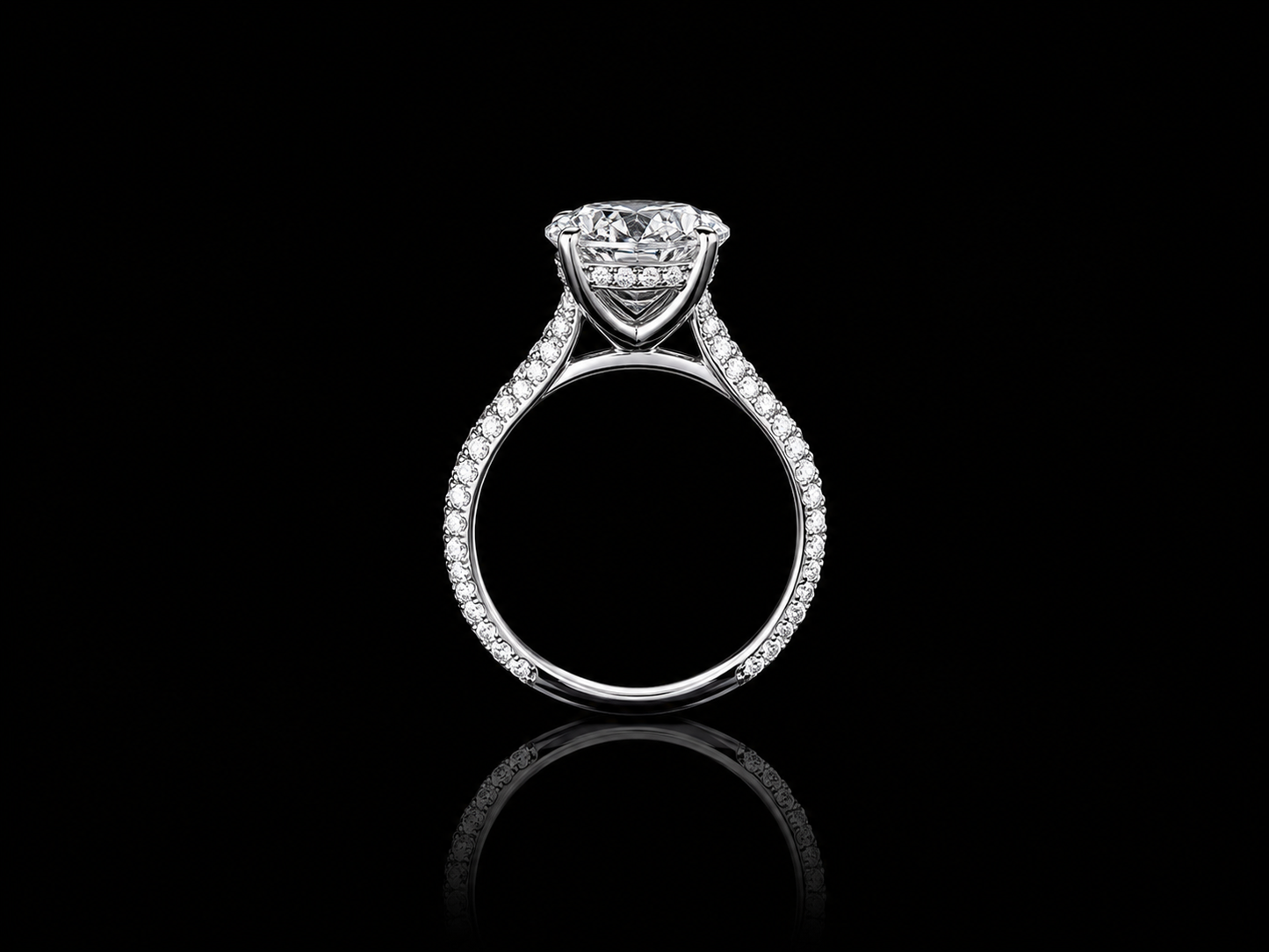 9K W/Gold, Round Brilliant Cut Lab Grown Diamond Pavé Ring