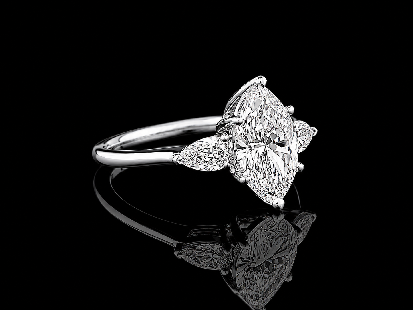 9K W/Gold, Marquise & Pear Shape Lab Grown Diamond Trilogy Ring