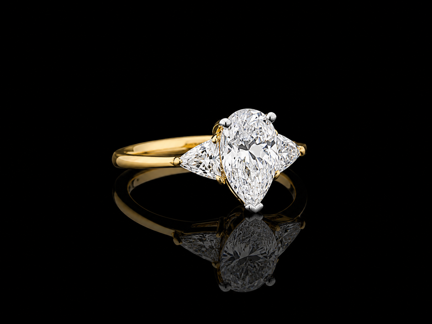 9K Y/Gold, Pear Shape & Calf Shape Lab Grown Diamond Trilogy Ring