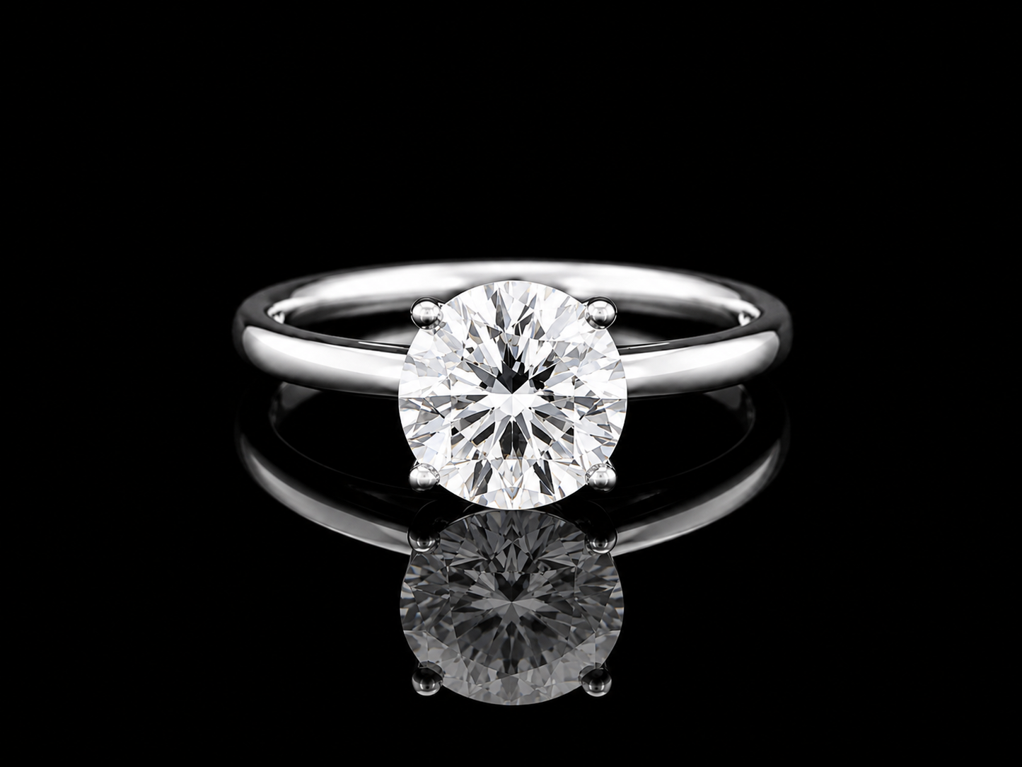 9K W/Gold, Round Brilliant Cut Lab Grown Diamond 4 Claw Solitaire Ring