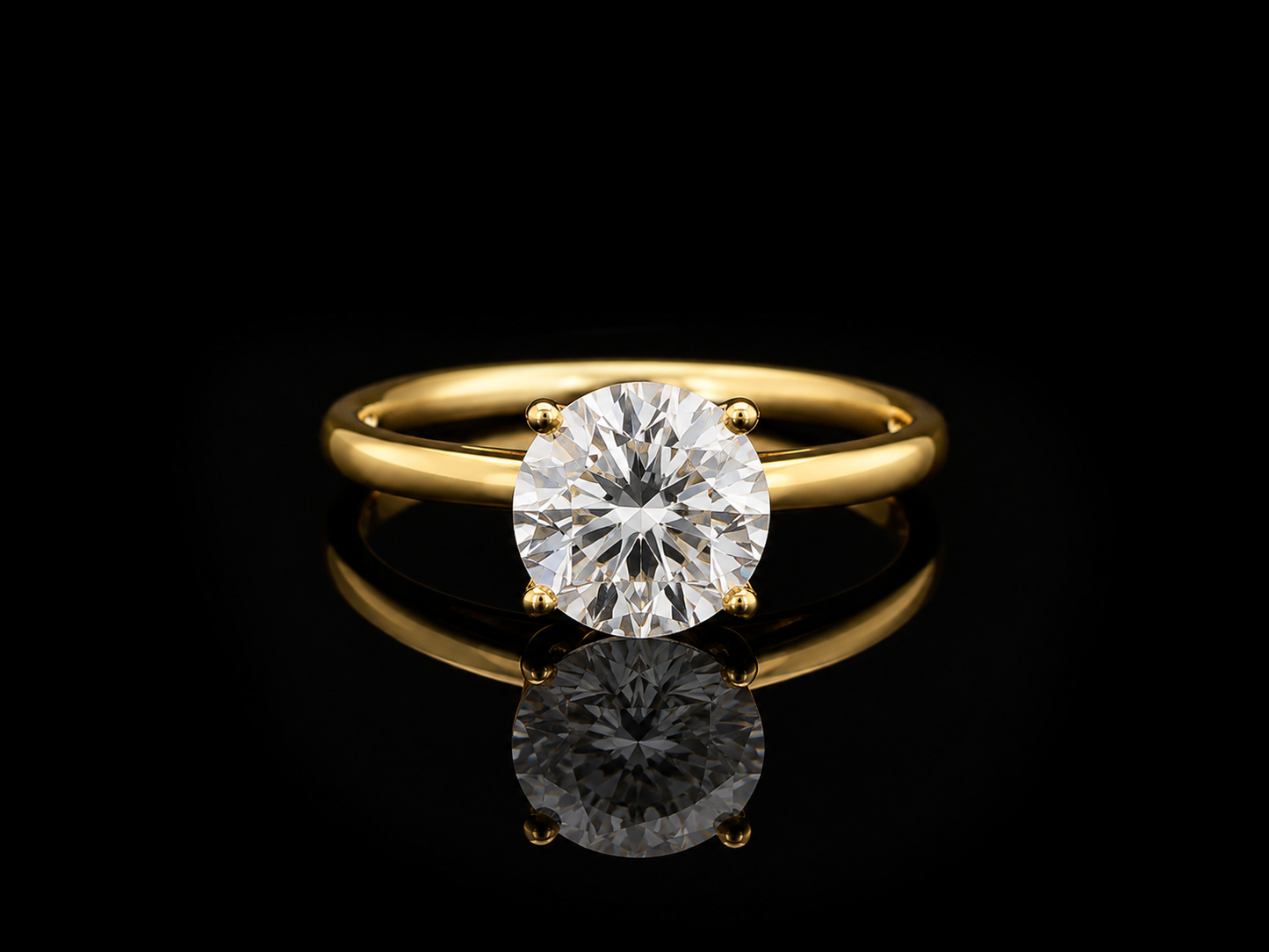 9K Y/Gold, Round Brilliant Cut Lab Grown Diamond 4 Claw Solitaire Ring