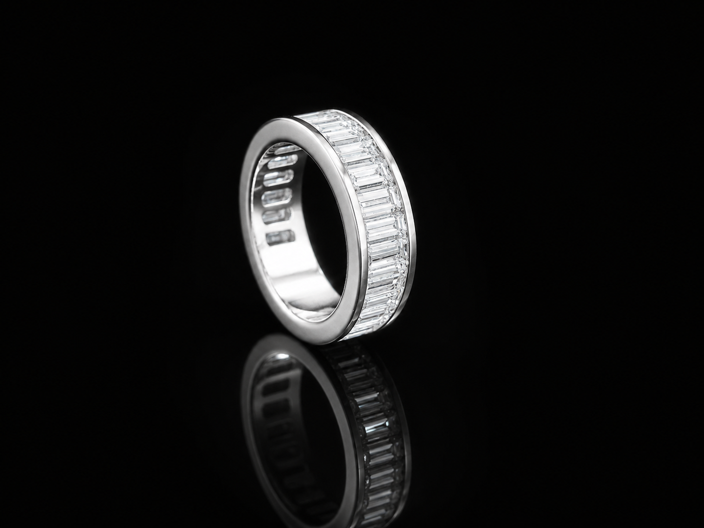 9K W/Gold, Baguette Cut Lab Grown Diamond Eternity Ring