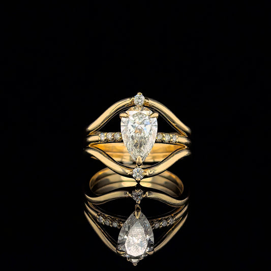 9k Y/Gold, 1.38ct Pear & 8 = 0.12ct Round Shaped Lab Grown Diamond Dress Ring