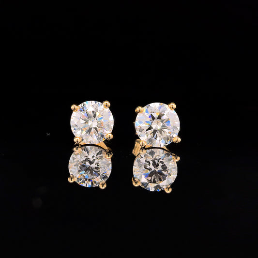 9k Y/Gold, 2= 2,50ct Round Brilliant Cut Lab Grown Diamond Stud Earrings