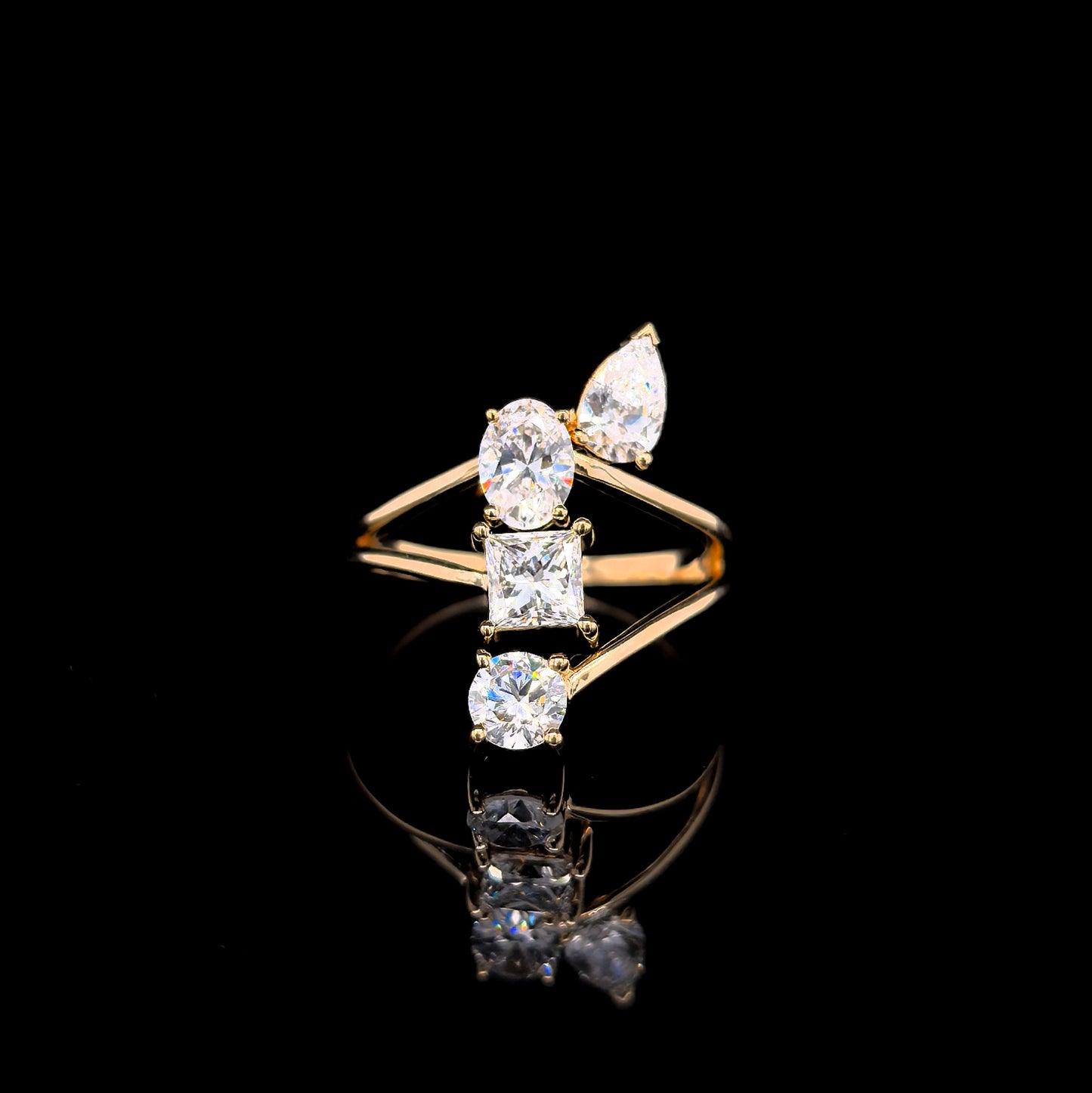 9k Y/Gold, 4= 1.59ct Multi Shape Lab Diamond Dress Ring