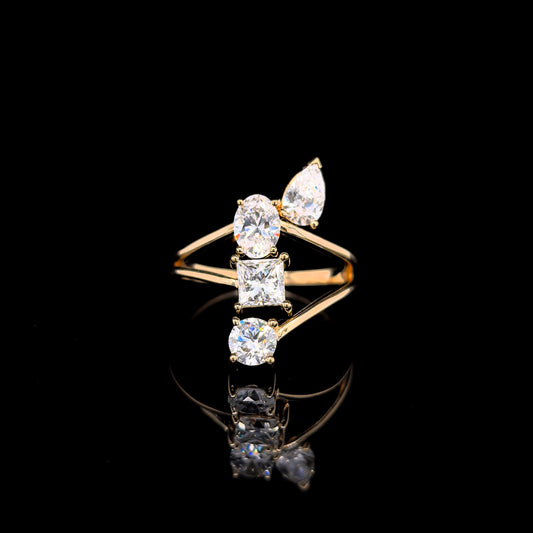 9k Y/Gold, 4= 1.59ct Multi Shape Lab Diamond Dress Ring