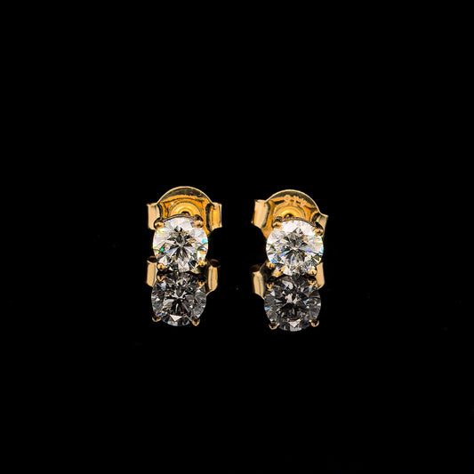 9k Y/Gold, 2= 0,62ct Round Brilliant Lab Grown Diamond Stud Earrings