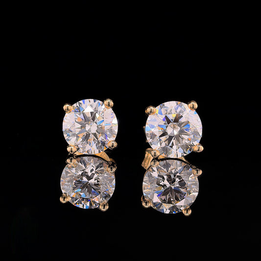 9k Y/Gold, 2= 4,02ct Round Brilliant Lab Grown Diamond Stud Earrings