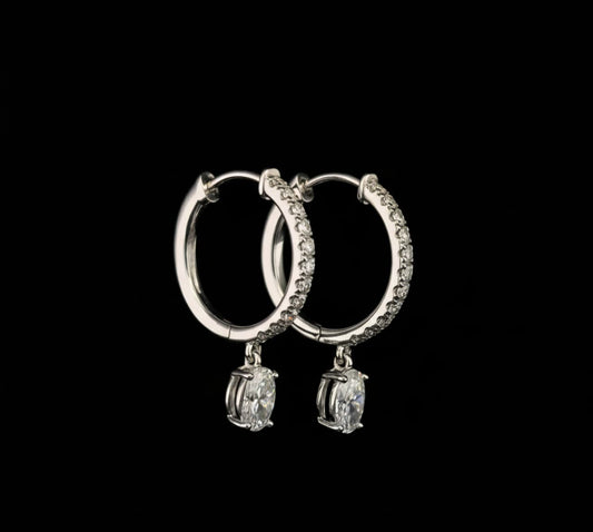 9k W/Gold, 24= 0,88ct Oval & Round Brilliant Cut Lab Grown Diamond Hoop Earrings