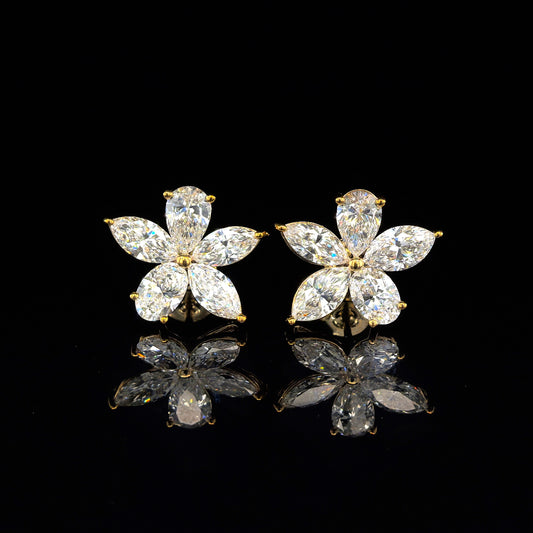 9k Y/Gold, 10= 3,58ct Floral Multi-Shape Lab Grown Diamond Stud Earrings