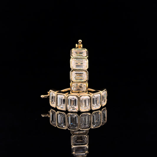 9k Y/Gold, 12=3,12ct Emerald Cut Lab Grown Diamond Hoop Earrings