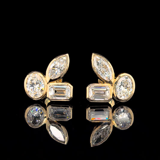9k Y/Gold, 6= 3,84ct Multi-Shape Lab Grown Diamond Stud Earrings