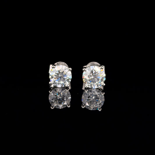 9k W/Gold, 2= 2.18ct Round Brilliant Cut Lab Grown Diamond Stud Earrings