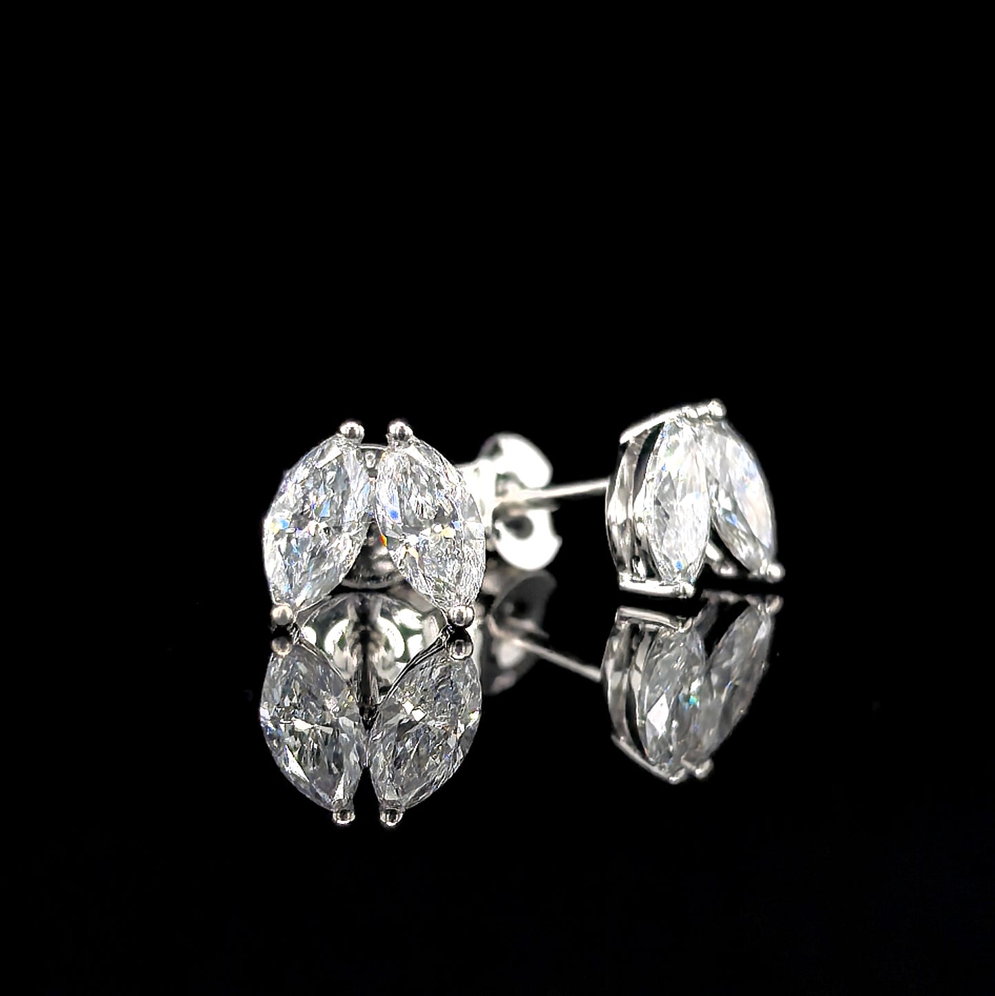 9k W/Gold, 4= 1,12ct Marquise Cut Lab Grown Diamond Stud Earrings