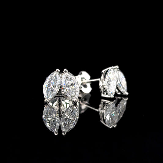 9k W/Gold, 4= 1,12ct Marquise Cut Lab Grown Diamond Stud Earrings