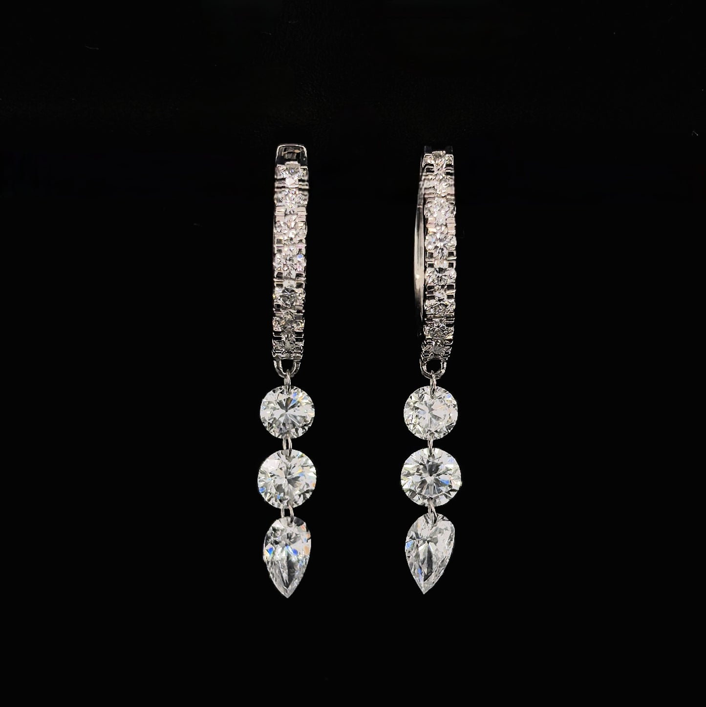9k W/Gold, 24= 2,15ct Multi-Shape Lab Grown Diamond Dangle Earrings