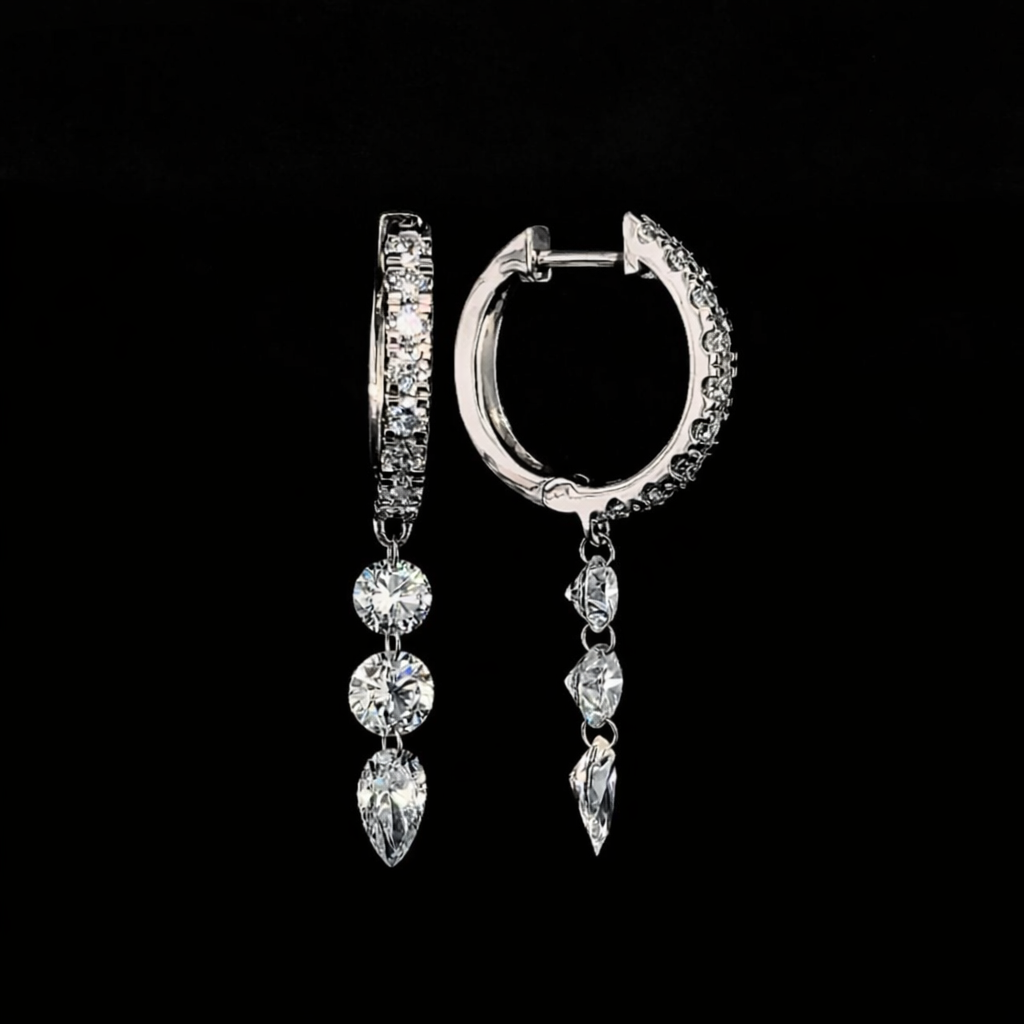 9k W/Gold, 24= 2,15ct Multi-Shape Lab Grown Diamond Dangle Earrings