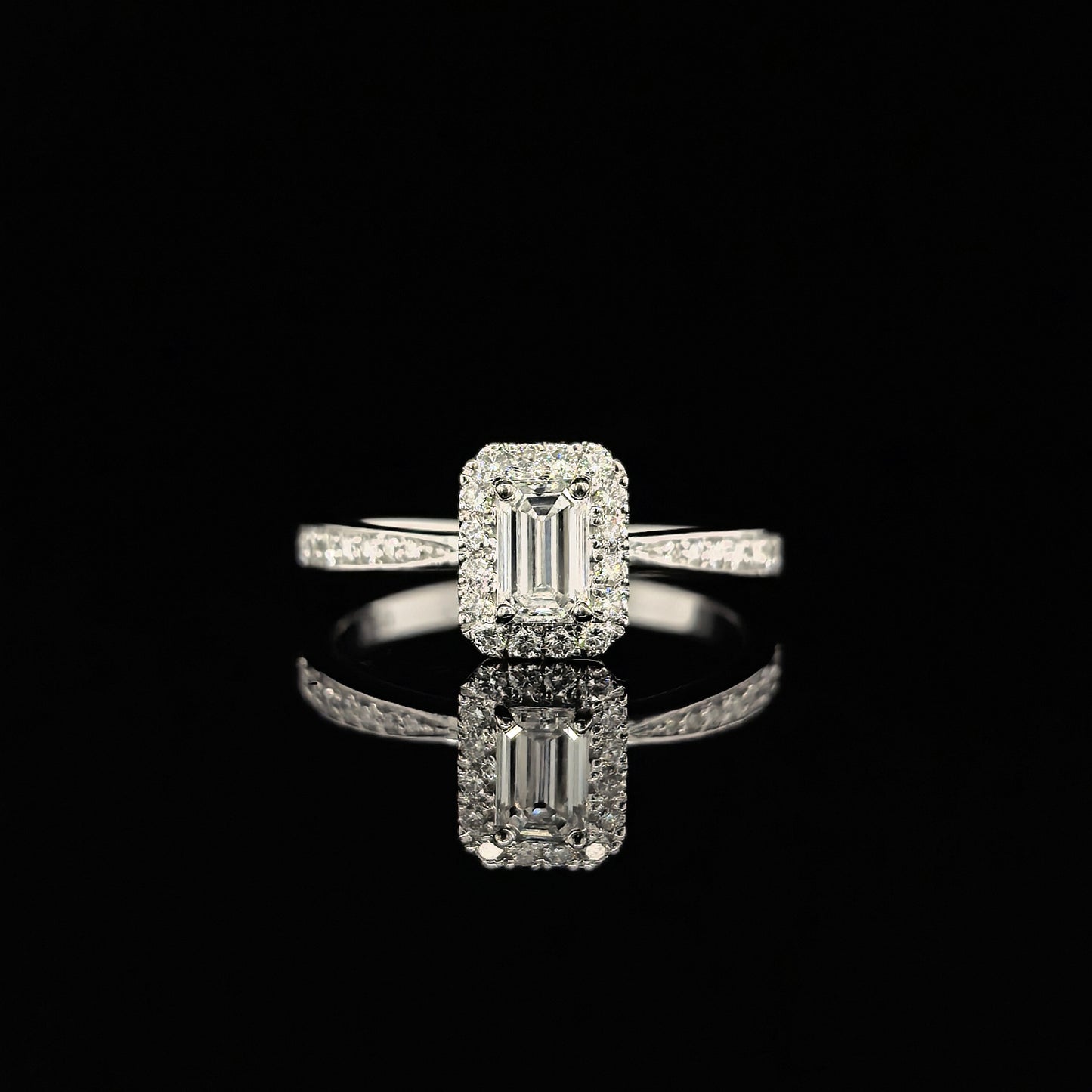 18k W/Gold, 0.30ct Emerald Cut Diamond Halo Convertible Ring / Pendant