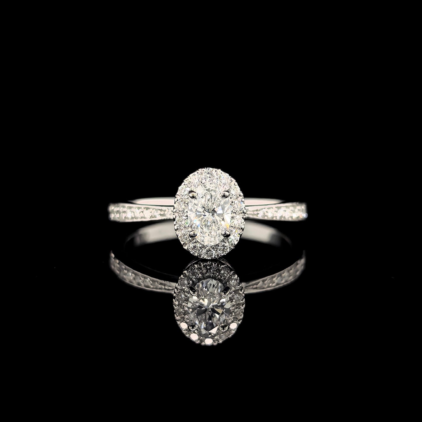 18k W/Gold, 0.29ct Oval Cut Diamond Halo Convertible Ring / Pendant