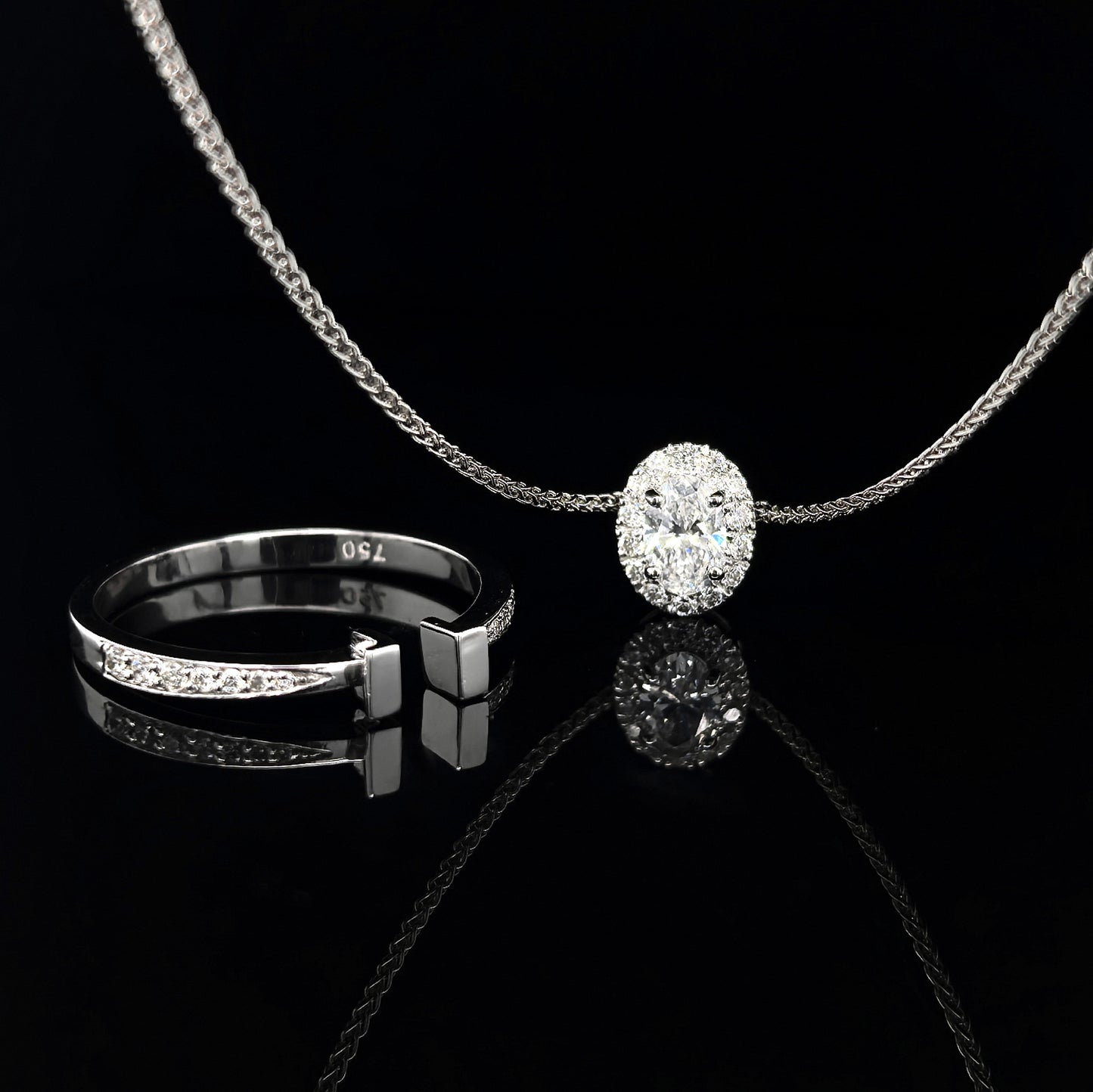18k W/Gold, 0.29ct Oval Cut Diamond Halo Convertible Ring / Pendant