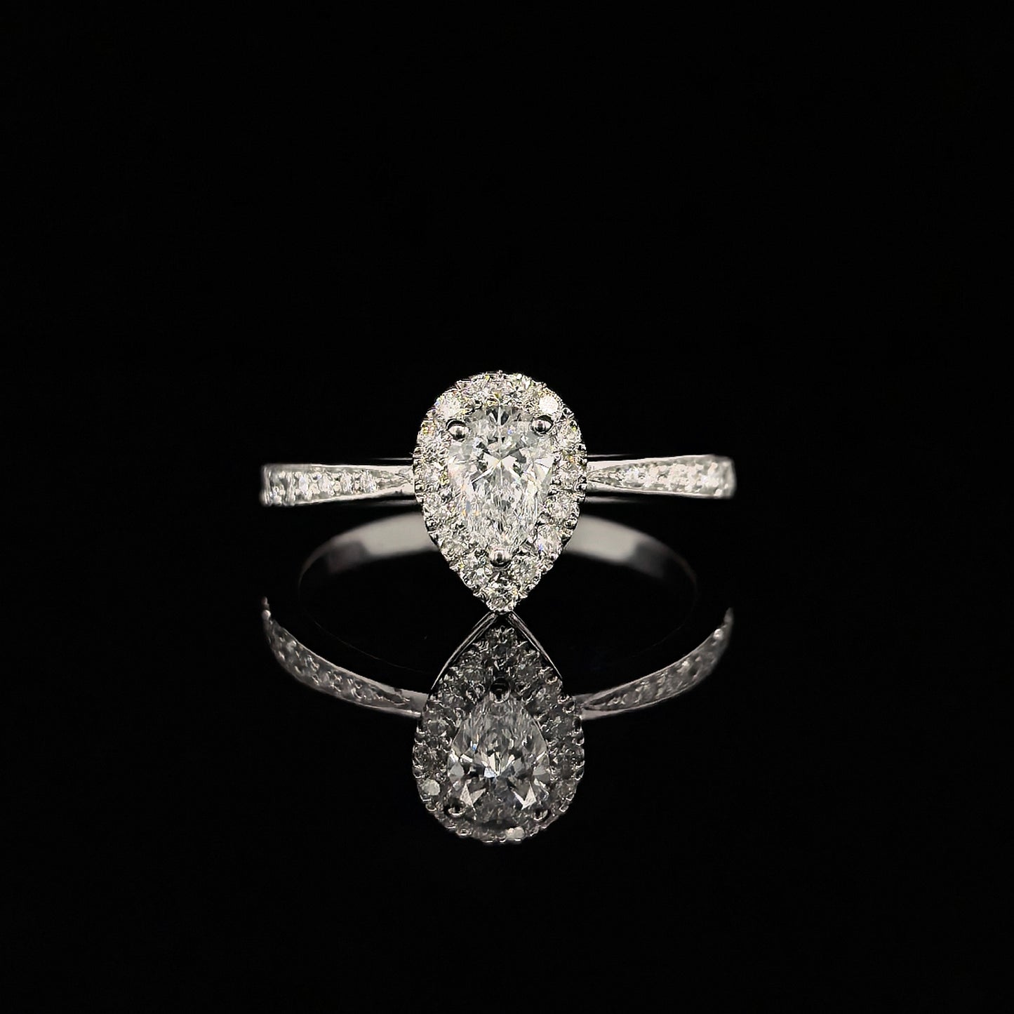 18k W/Gold, 0.29ct Pear Shape Diamond Halo Convertible Ring / Pendant