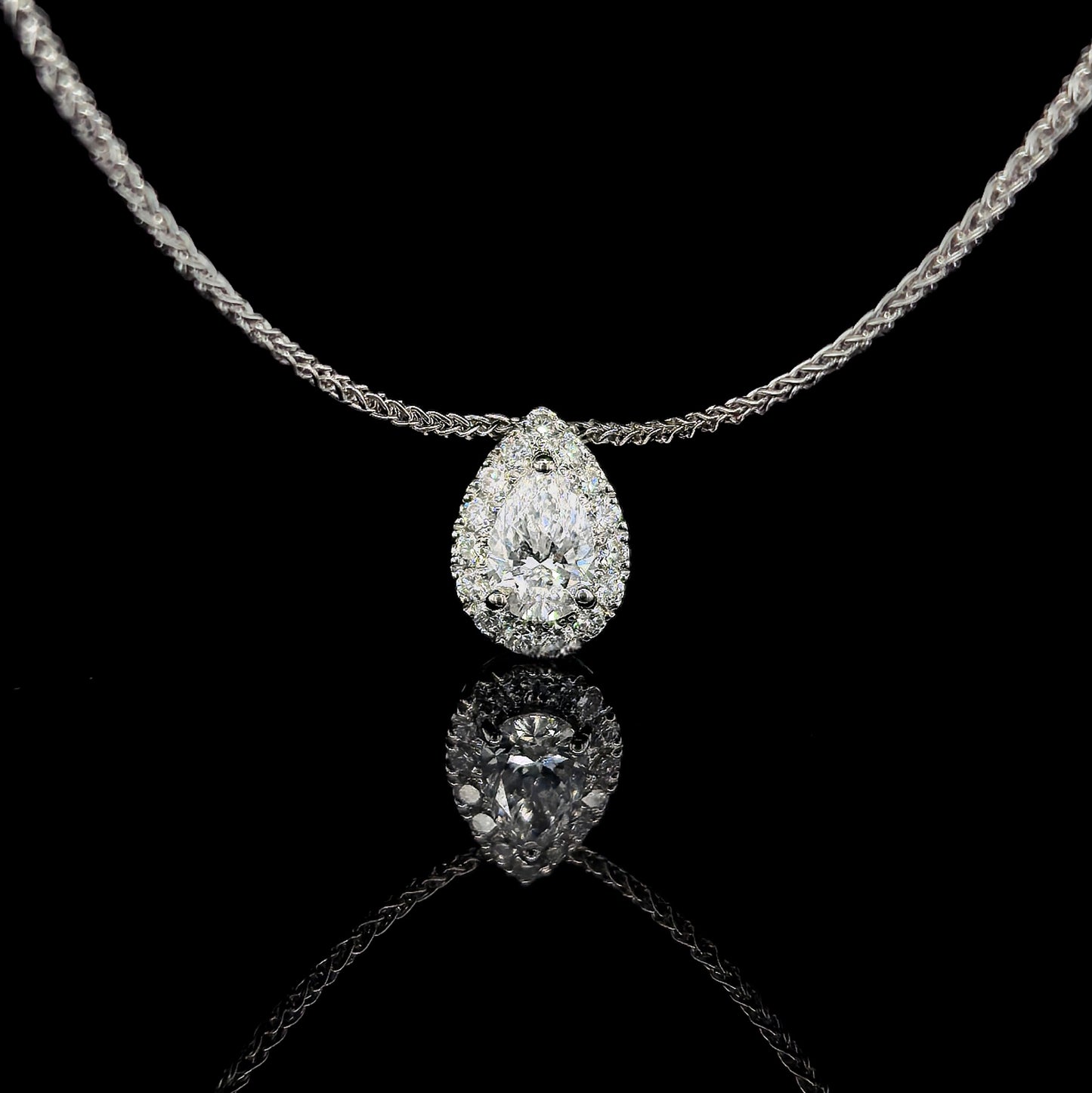18k W/Gold, 0.29ct Pear Shape Diamond Halo Convertible Ring / Pendant