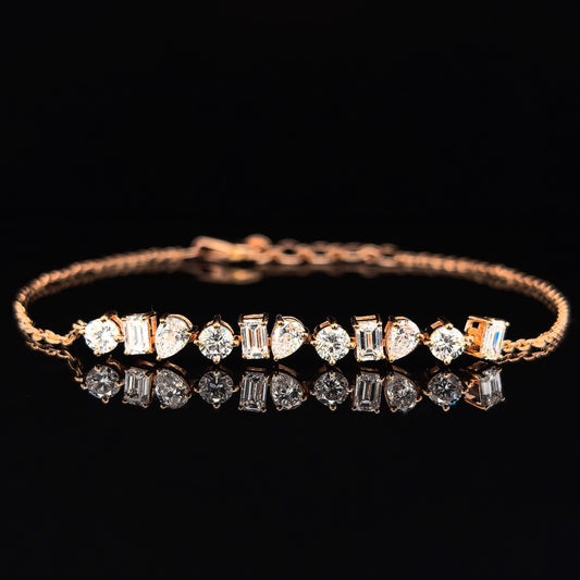 9k Y/Gold, 11= 1,316ct Multi-Shape Lab Grown Diamond Bracelet