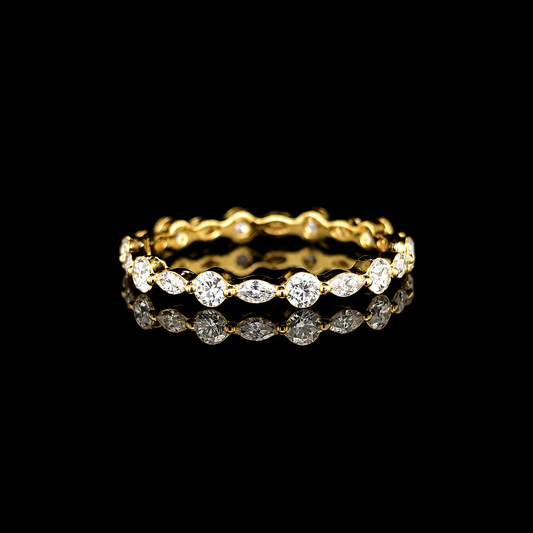 9K Y/Gold, Round Brilliant & Pear Shape Lab Grown Diamond Eternity Ring