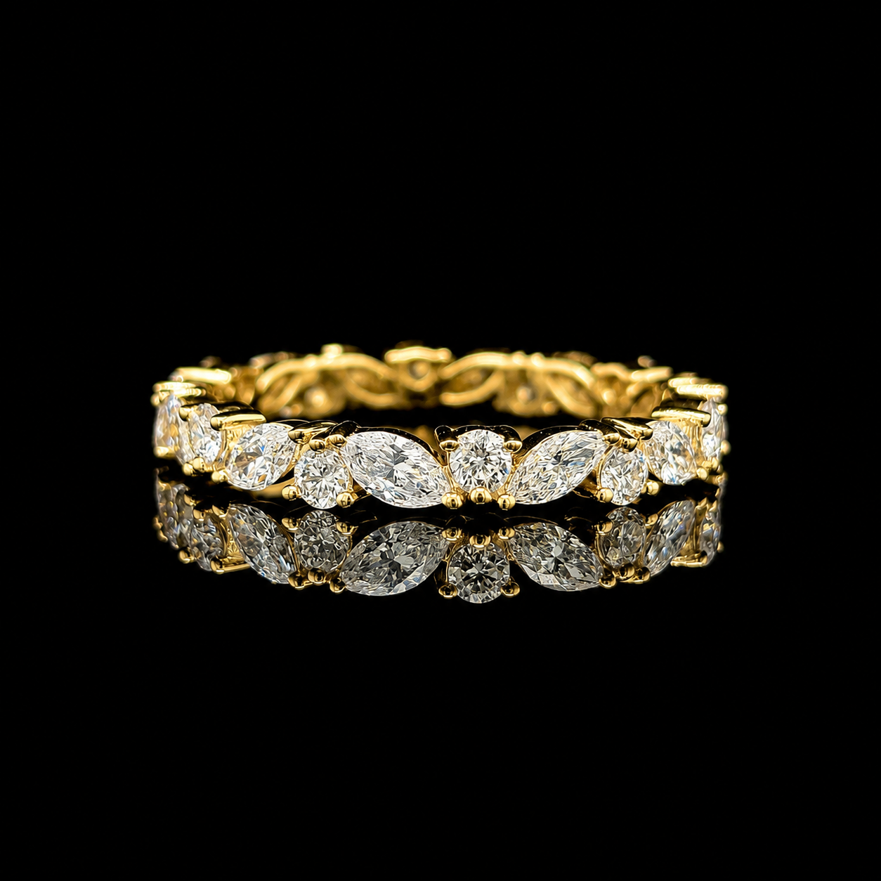 9K Y/Gold, Pear Shape & Round Brilliant Cut Lab Grown Diamond Eternity Ring
