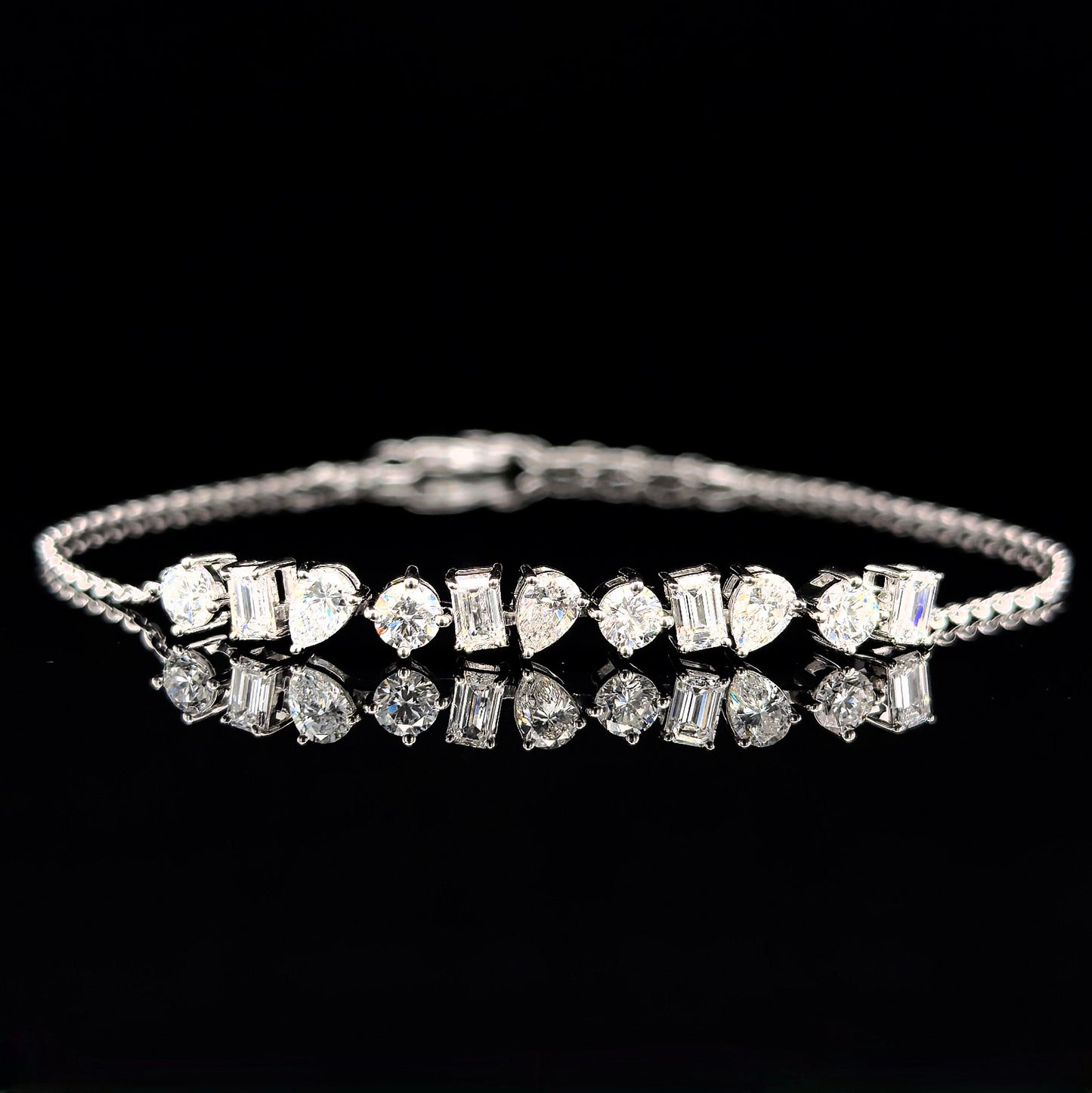 9k W/Gold, 11= 1,338ct Multi-Shape Lab Grown Diamond Bracelet