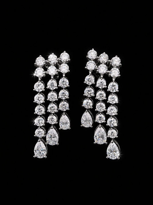 9k W/Gold, 42= 3.991ct Multi-Shape Lab Grown Diamond Dangle Earrings