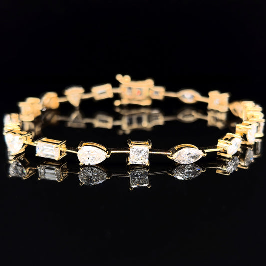 9k Y/Gold, 20= 6.76ct Multi-Shape Lab Grown Diamond Bracelet