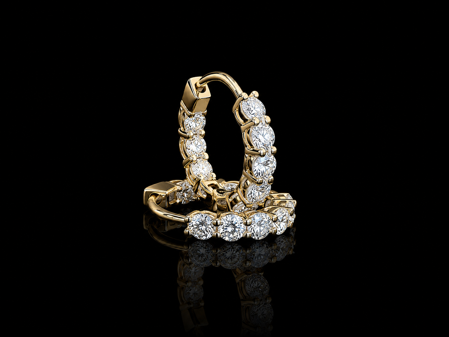 9K Y/Gold, Round Brilliant Cut Lab Grown Diamond Medium Huggy Earrings