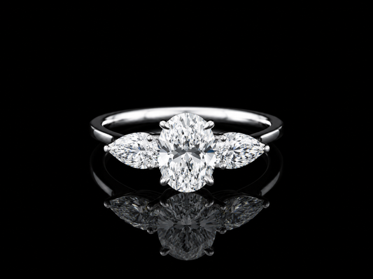 9K W/Gold, Multi Shaped Lab Grown Diamond Trilogy Ring