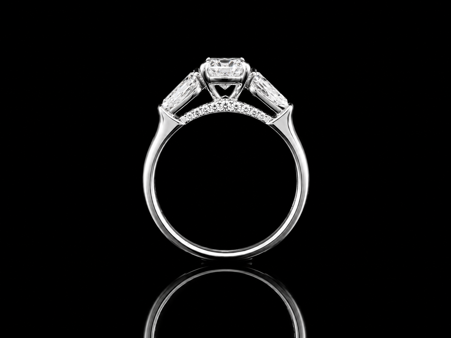 9K W/Gold, Multi Shaped Lab Grown Diamond Trilogy Ring