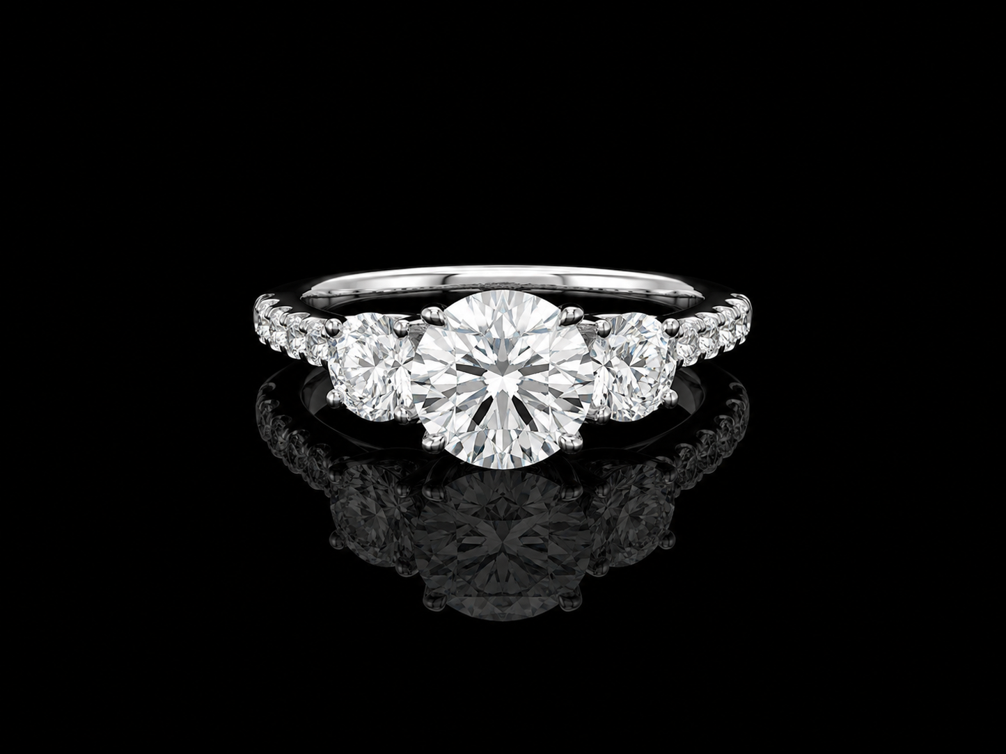 9K W/Gold, Round Brilliant Cut Lab Grown Diamond Trilogy Ring