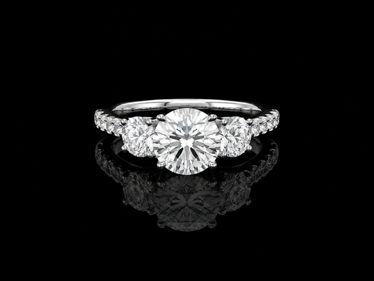 9K W/Gold, Round Brilliant Cut Lab Grown Diamond Trilogy Ring