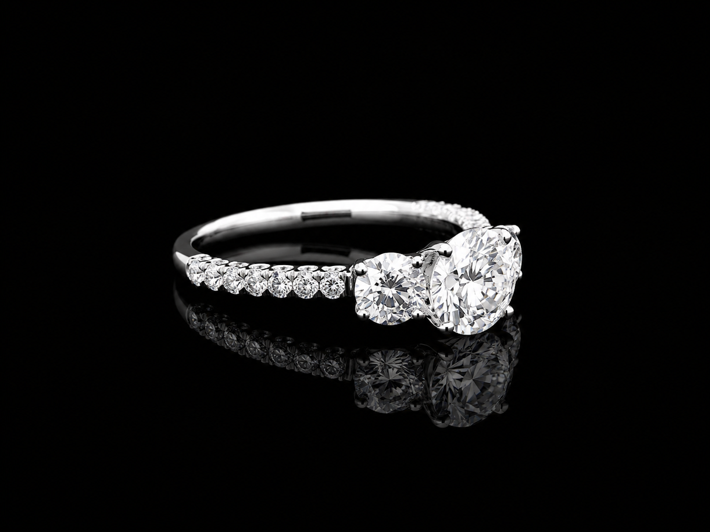 9K W/Gold, Round Brilliant Cut Lab Grown Diamond Trilogy Ring