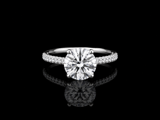 9K W/Gold, Round Brilliant Cut Lab Grown Diamond Pavé Ring