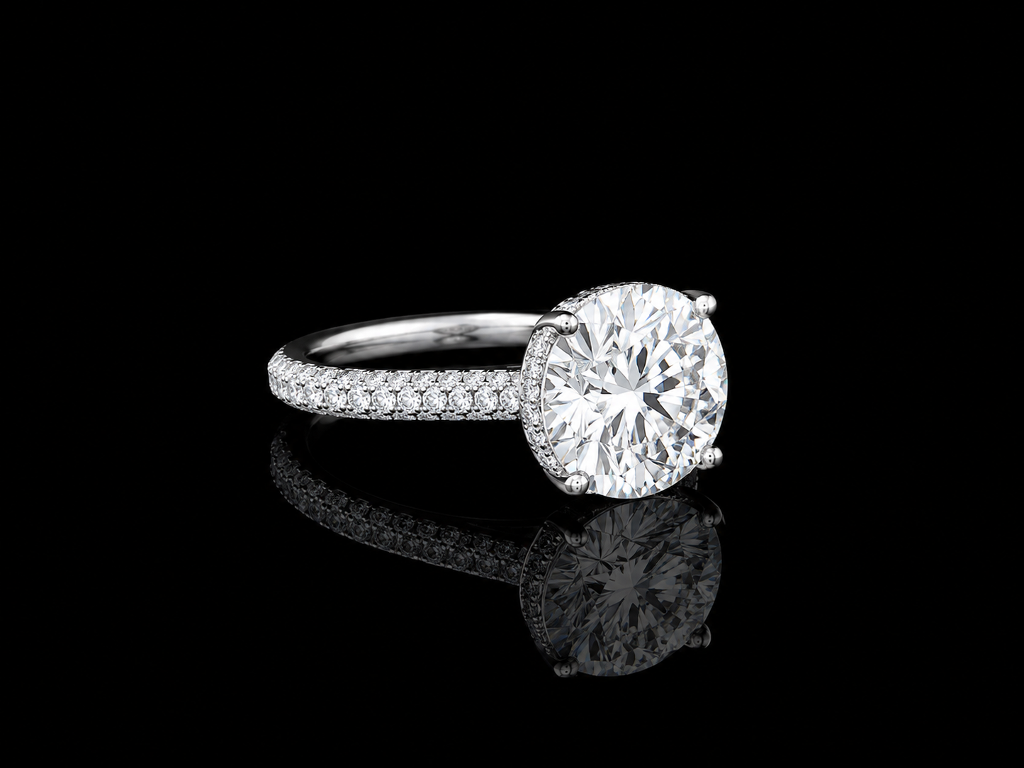 9K W/Gold, Round Brilliant Cut Lab Grown Diamond Pavé Ring