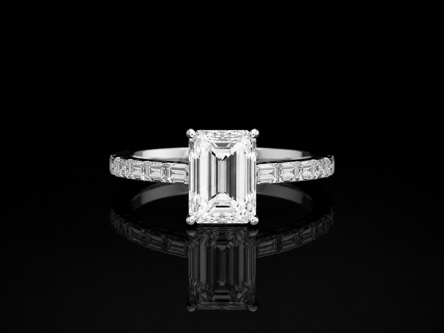 9K W/Gold, Emerald & Baguette Cut Lab Grown Diamond Ring