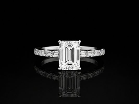 9K W/Gold, Emerald & Baguette Cut Lab Grown Diamond Ring