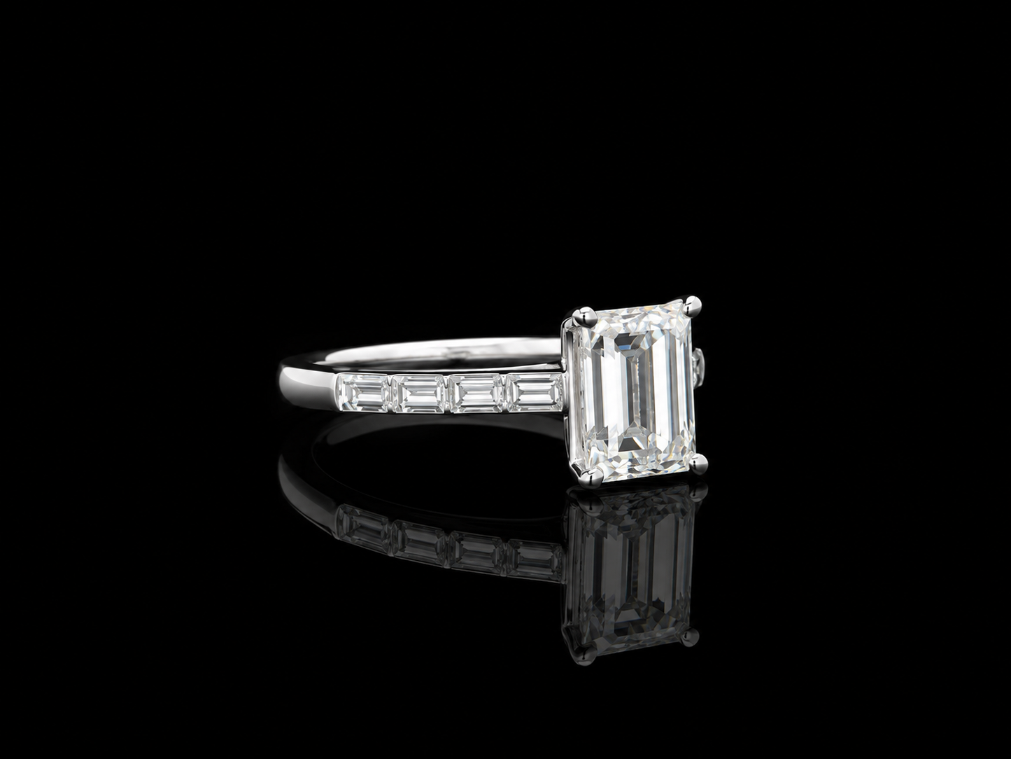 9K W/Gold, Emerald & Baguette Cut Lab Grown Diamond Ring