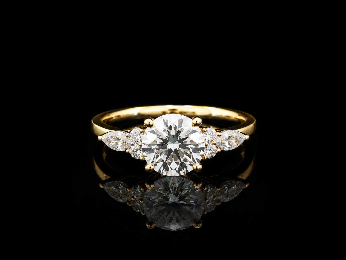 9K Y/Gold, Round Brilliant & Pear Shape Lab Grown Diamond Trilogy Ring
