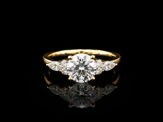 9K Y/Gold, Round Brilliant & Pear Shape Lab Grown Diamond Trilogy Ring