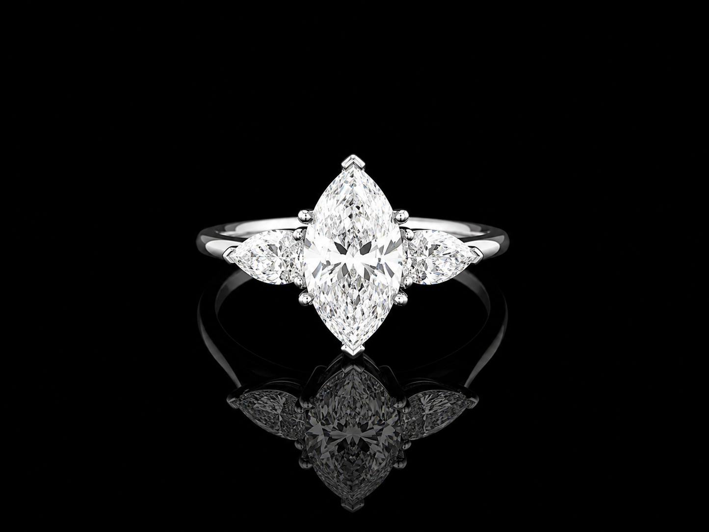 9K W/Gold, Marquise & Pear Shape Lab Grown Diamond Trilogy Ring