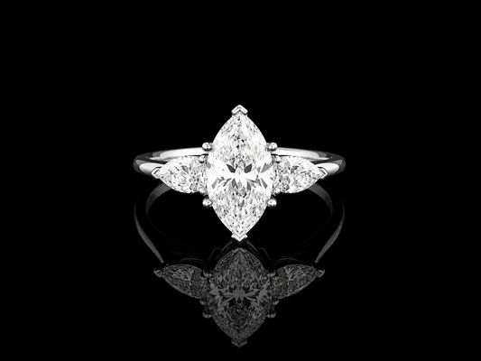 9K W/Gold, Marquise & Pear Shape Lab Grown Diamond Trilogy Ring