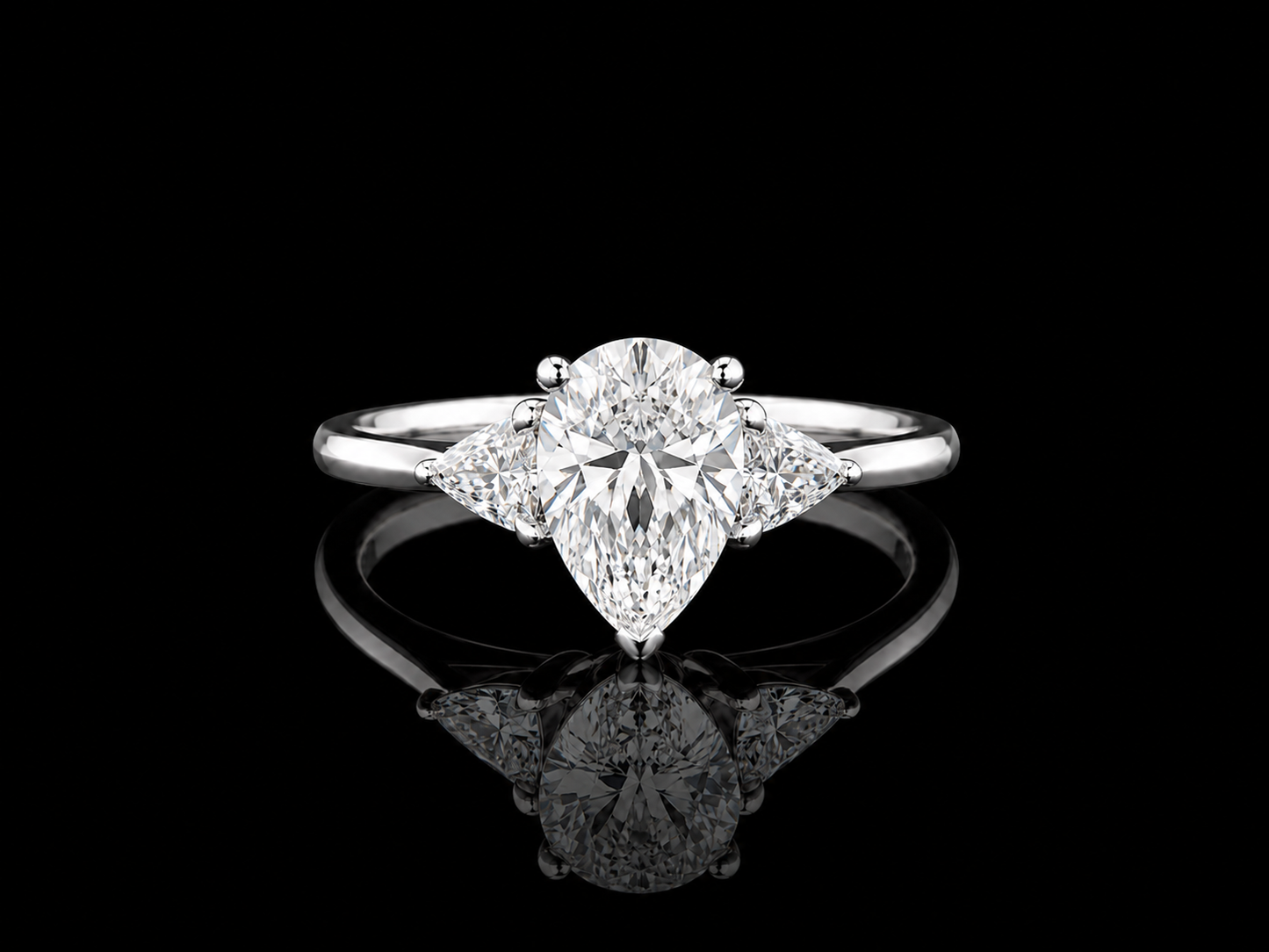 9K W/Gold, Pear Shape & Calf Shape Lab Grown Diamond Trilogy Ring